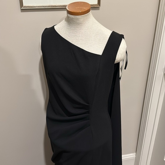 NWT!! Xscape - Black Pleated Cape Overlay Sleeveless Formal Sheath Dress - 14 - Picture 9 of 10